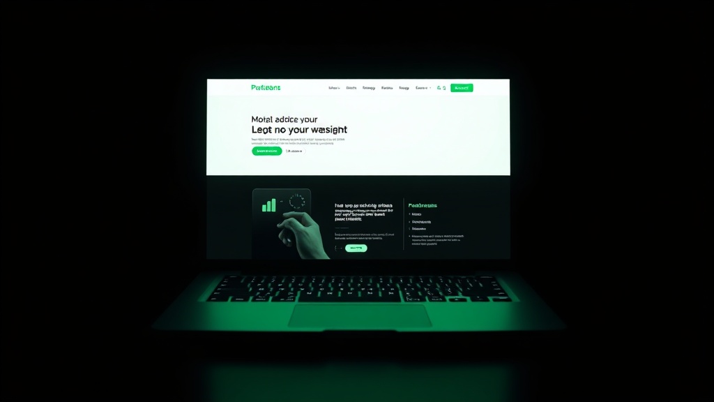 A clean business website forming on a laptop screen in green light