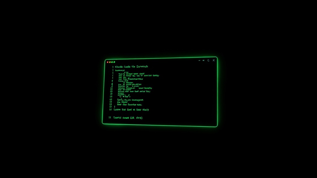 Glowing green terminal window with an AI agent presence