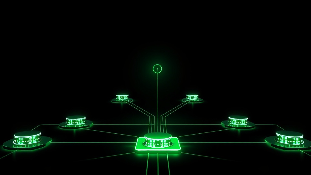 A glowing green routing hub directing requests to several AI model nodes