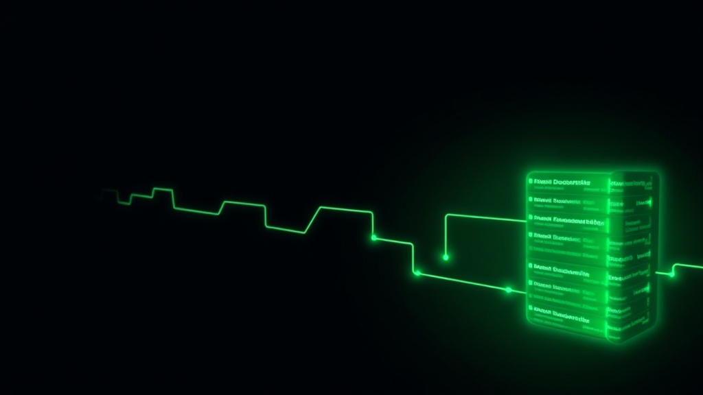 A glowing green pipeline of documents flowing into a vector database