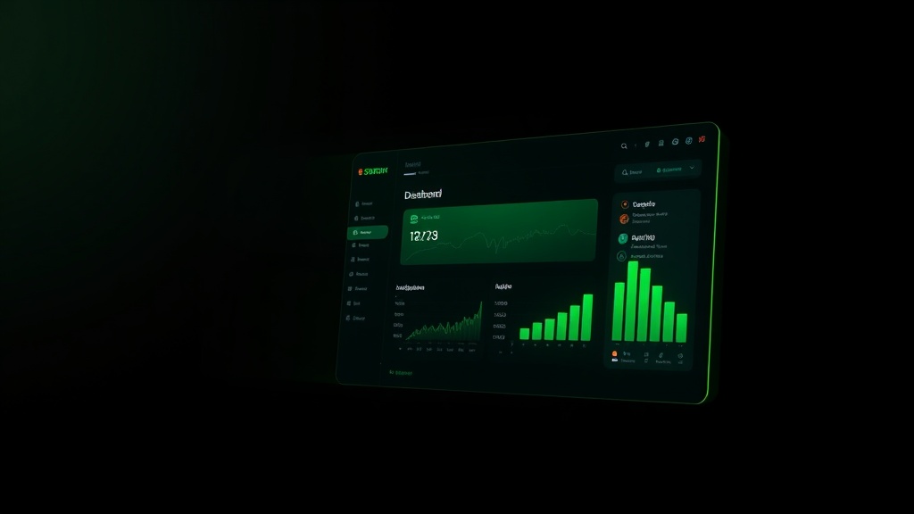 A glowing green SaaS application dashboard materializing from light